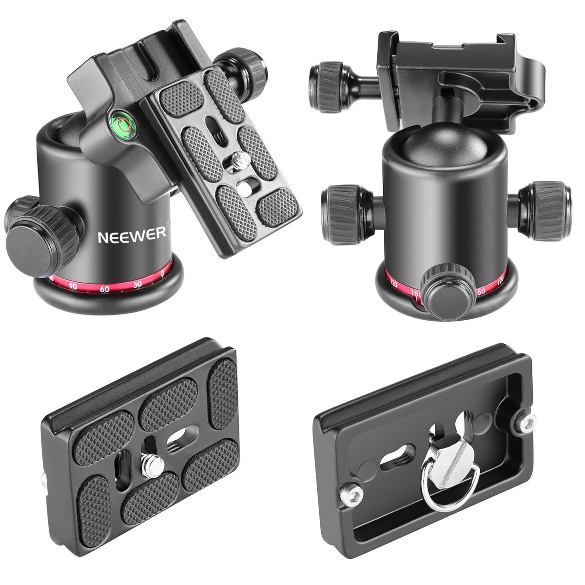 Neewer Professional Metal 360 Degree Rotating Panoramic Ball Head with 1/4 inch Quick Release Plate and Bubble Level,up to 17.6pounds/8kilograms,for