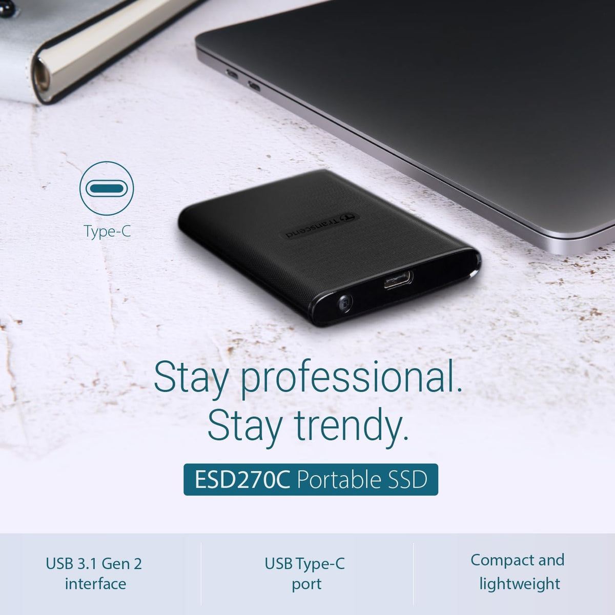 Transcend 2TB External SSD for iPhone/iPad/Mac/Windows/Android, PC/Laptop/Tablet/TV/Game Console, Portable Solid State Drive with One Touch Back up, One-Time Password Unlock, Type-A&Type-C Cables