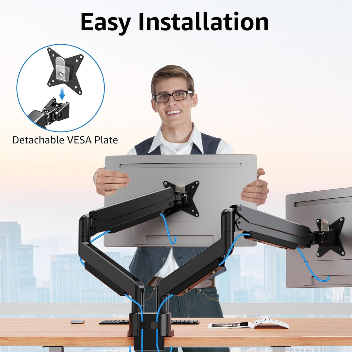 MOUNTUP Dual Monitor Mount fits 22''-42'' Ultrawide Screen, Holds 6.6-33lbs, Dual Monitor Arm Desk Mount, Heavy Duty Gas Spring Monitor Stand for 2 Monitors, Vesa Mount with Clamp/Grommet Base