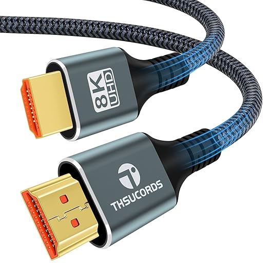 Thsucords 8K 4K HDMI Cable 10FT, High Speed Braided HDMI to HDMI 2.1 Cord Supports 8K@60Hz, 4K@120Hz 144Hz 48Gbps Compatible with Roku TV/PS5/HDTV/Blu-ray