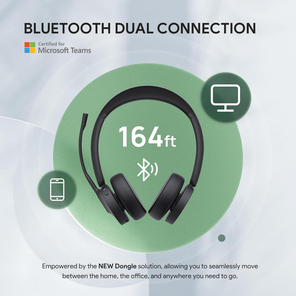 Yealink BH70 with Stand, Wireless Bluetooth Headset with Microphone for Work, Up to 35 Hours Talk Time, Teams Certified, ≤90 Minutes Quick Charging, USB-C/A Adapter, No Power Adapter Required