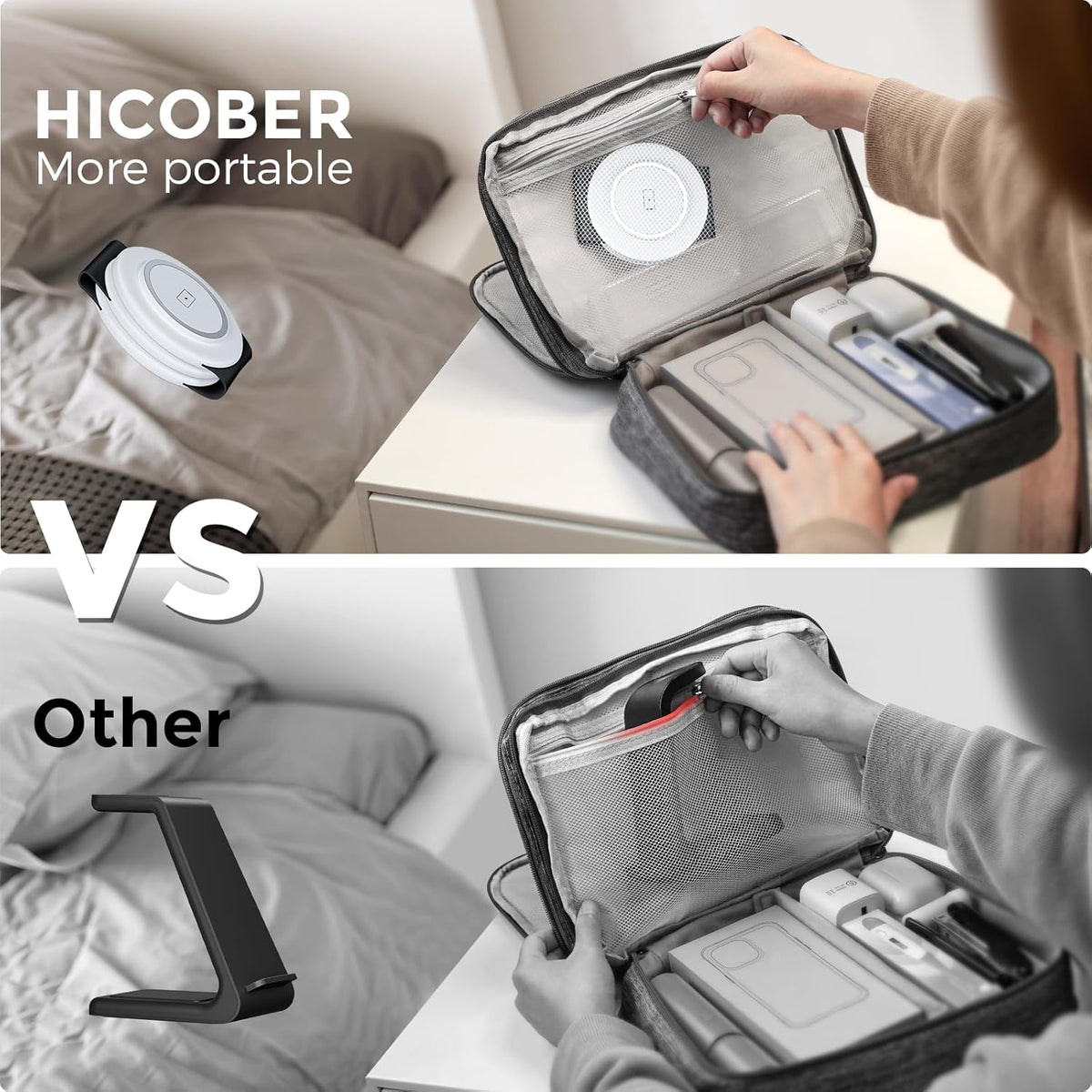 Hicober 3 in 1 Charging Station for Apple Multiple Devices, Foldable Travel Wireless Charger 18W for iPhone 16 15 14 13 Pro Max Plus &Apple Watch Series/Airpods Black&White