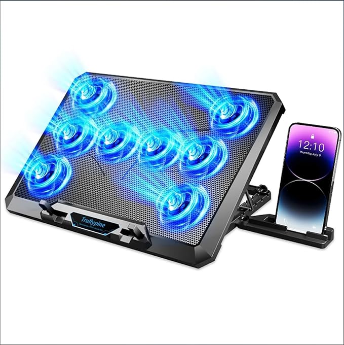 Laptop Cooling pad for Hp Dragonfly Pro Chromebook 14 inch Gaming laptops Laptop Cooler with 8 Fan Adjustable Speed 5-Level Height Adjustment Mute Silent2 USB-A PortBuilt-in Phone Stand
