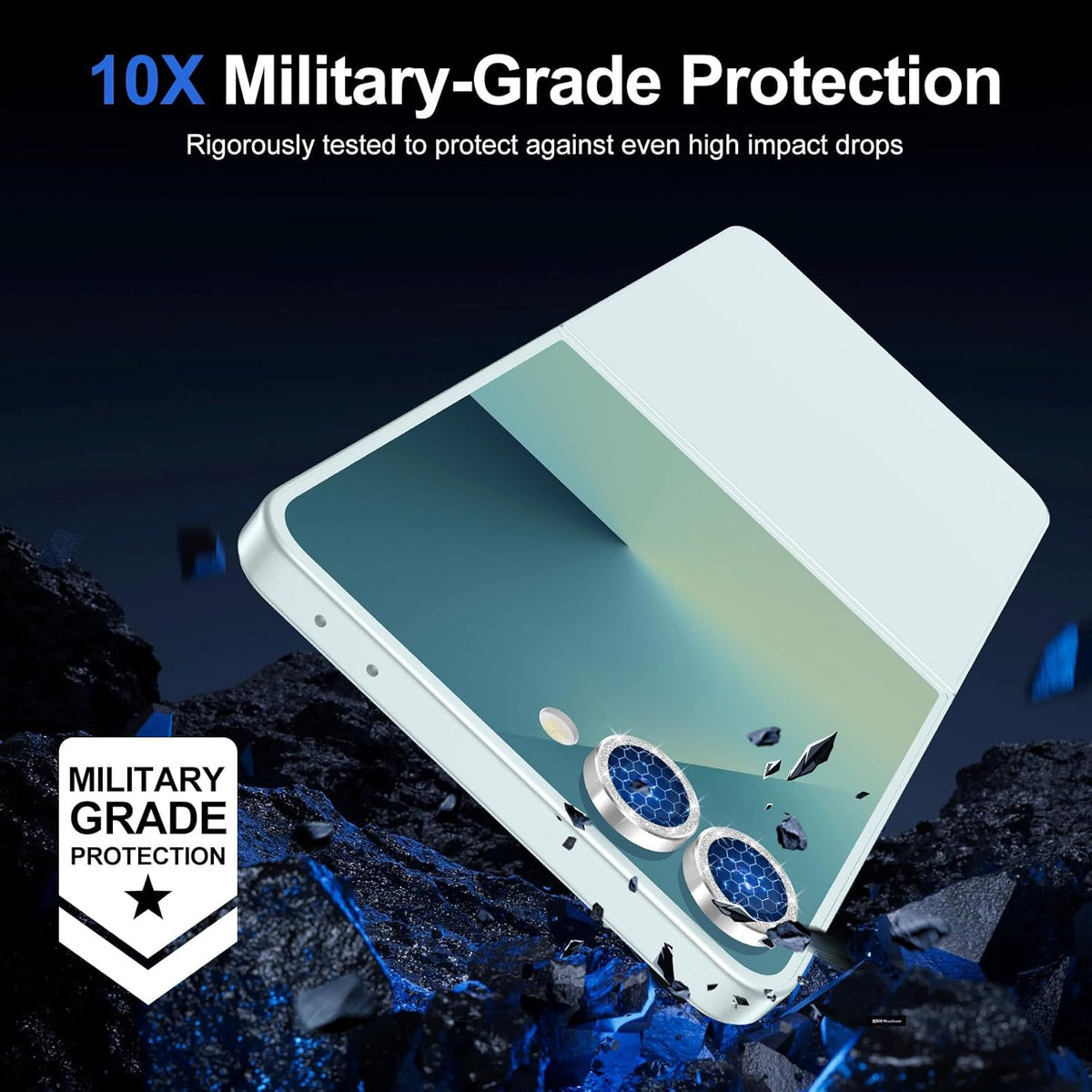 for Samsung Galaxy Z Flip 7 Camera Lens Protector, Individual Metal Ring Tempered Glass Lens Cover, [Strong Adsorption] Scratch Resistant Ultra-Thin HD Clear Lens Cover, 1 Set-Silvery Sparkly