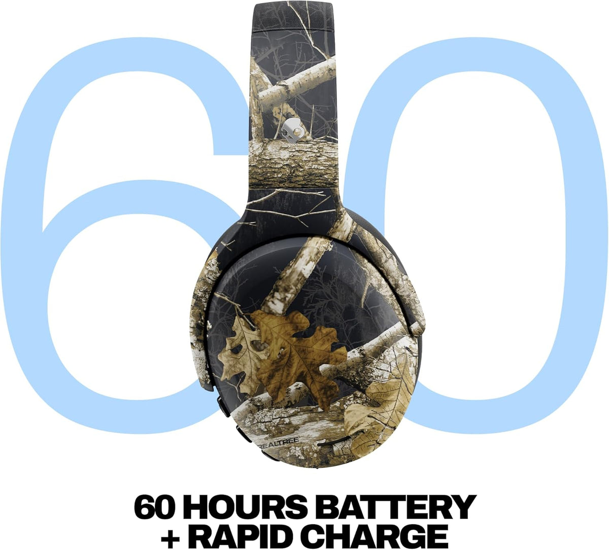 Skullcandy Crusher ANC 2 Wireless Over-Ear Bluetooth Headphones with Multi-Sensory Bass, Active Noise Cancelling, Up to 60 Hours Battery, Microphone for iPhone Android - Realtree Edge Colors Black