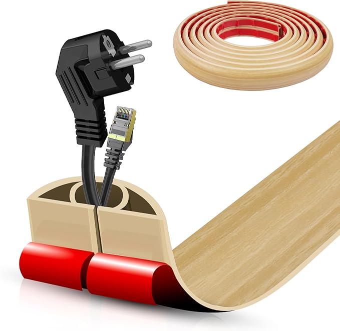 Floor Cord Cover Self Adhesive Cord Hider,10FT Cable Management, Extension Strip Protector for Wires, Prevent Cable Trips for Offices, Gyms, Exhibitions Cavity:0.51"(W) x 0.3"(H) WoodLightyellow
