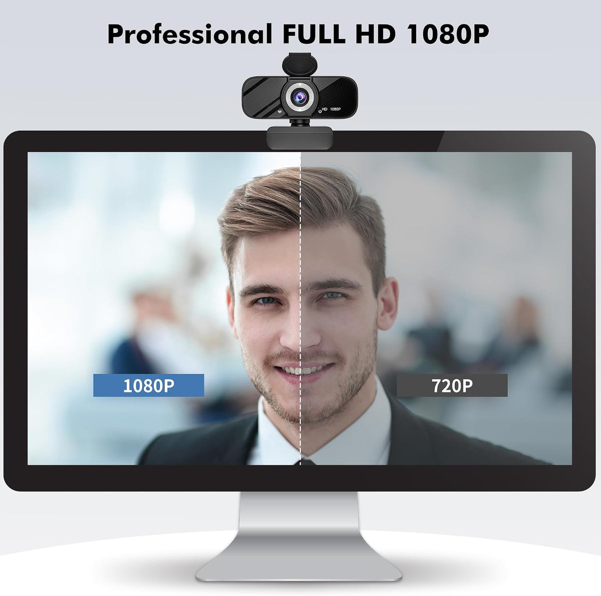 Gozvrpus 1080P USB HD Webcam with Built-in Microphone and Rotatable Tripod, Video, Wide Angle Camera, Privacy Cover