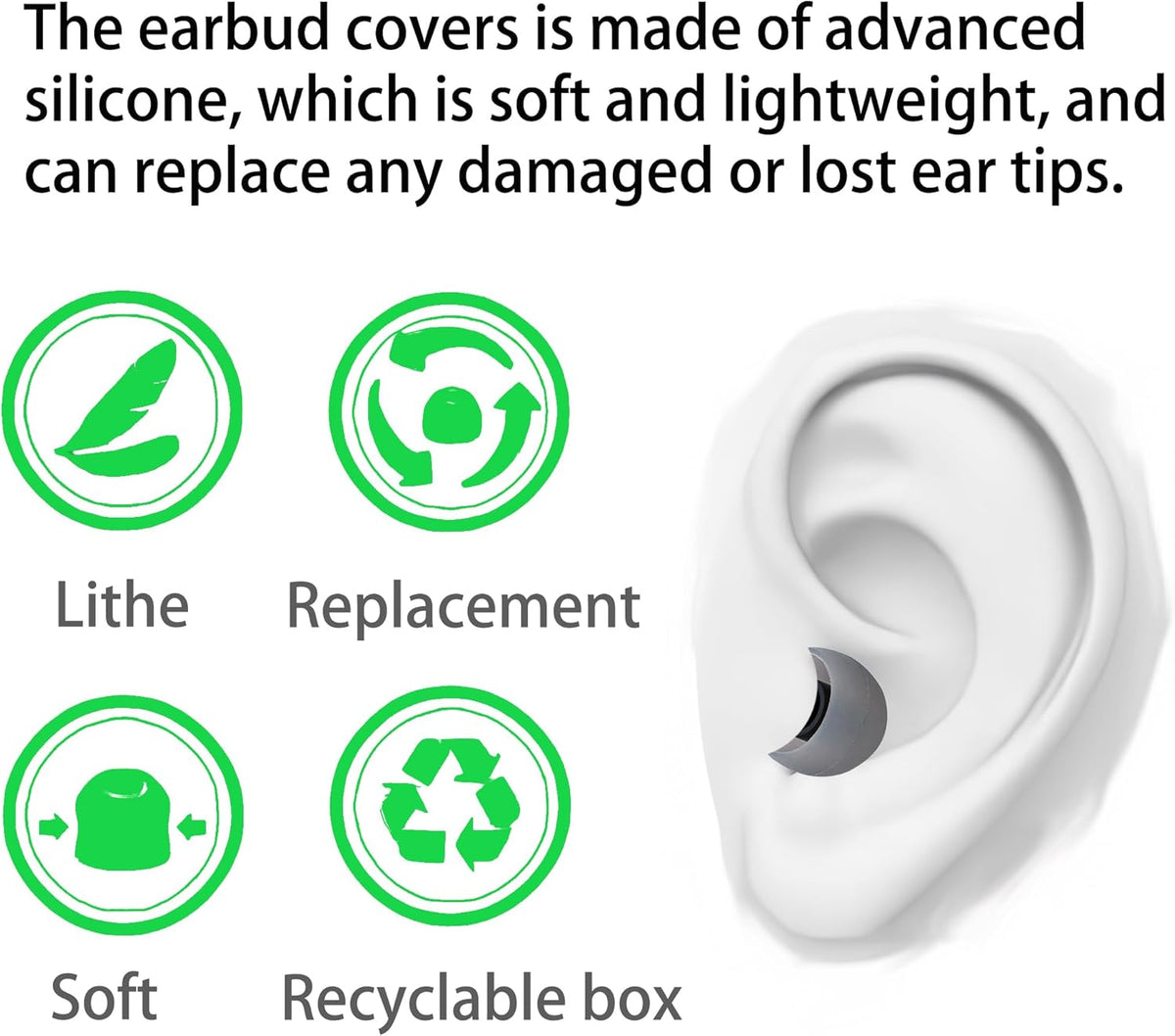 Silicone Replacement Earbud Tips Fit Most In-Ear Earbuds - Inner Hole 3.8mm - 5.1mm - 9 Pairs S, M, L Earphone Silicone Covers