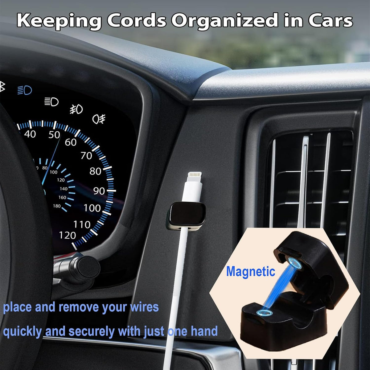 Greygel 10Pack 2025 [1s -5white 5Black Upgraded Cord Organizer Magnetic Cable Clips Lock] Cord Holder, Adhesive Wire