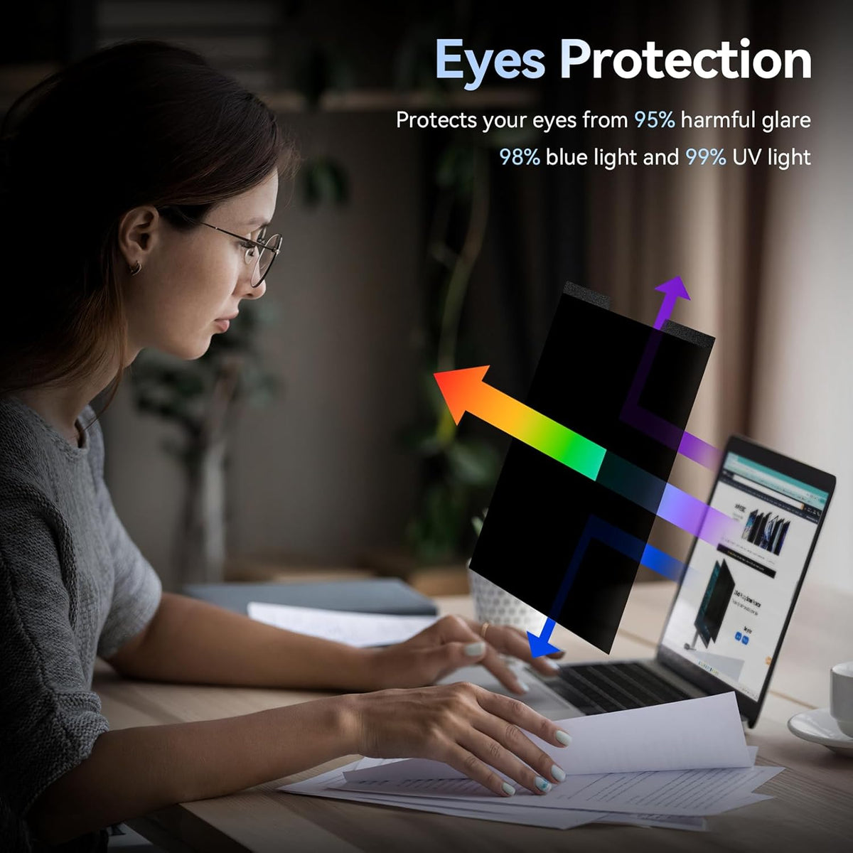 Magnetic 16 Inch Laptop Privacy Screen for 16:9 Computer Monitor, Removable Anti Glare Blue Light Filter Protector, 16 in Privacy Shield Compatible with Lenovo Hp Dell Acer Asus Thinkpad Envy Xps