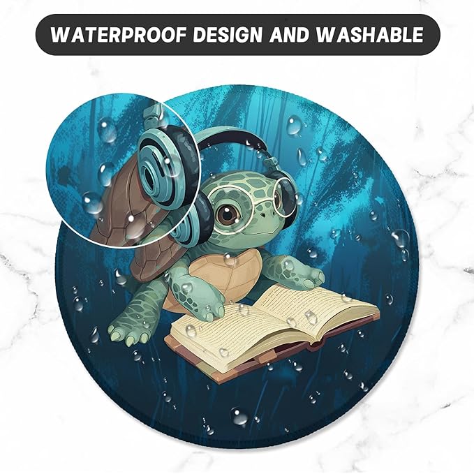 ITNRSIIET Round Mouse Pad with Stitched Edge Premium-Textured Waterproof Non-Slip Rubber Base Desktop Protection Mat Diameter 8.7 inches, Pretty Turtles