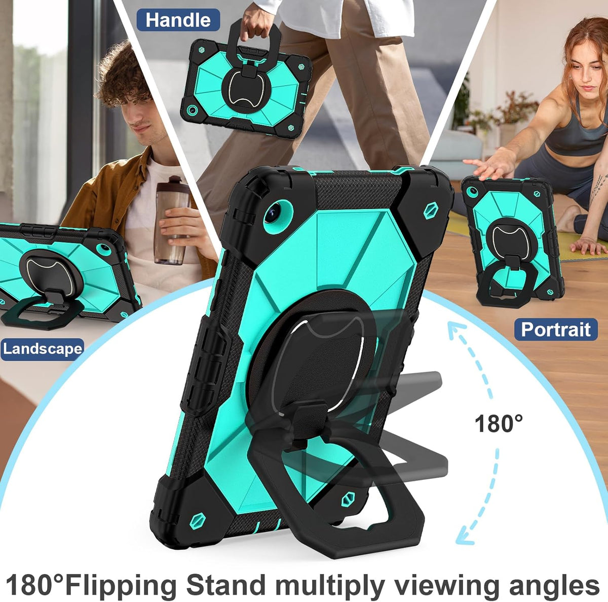 Case for Galaxy Tab A9 Plus Case 11 Inch, Rugged Galaxy A9+ Tablet Case with Screen Protector 360 Rotating Stand Shoulder Strap Pen Holder, 2023 Model(SM-X210/X216/218), Black Mint