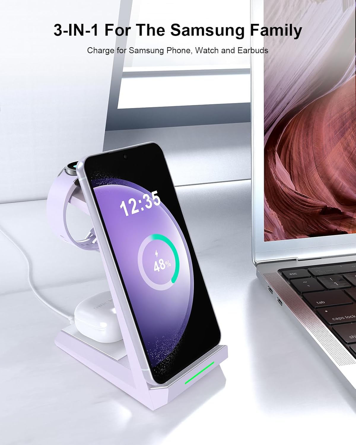 Wireless Charger for Samsung - NANAMI 3 in 1 Charging Station for Multiple Devices,Fast Charger Stand Dock for Galaxy S25 S24 S23 Ultra S22 S21 S20 Z Flip Fold,Galaxy Watch 5/5 Pro/4/3,Galaxy Buds Pro
