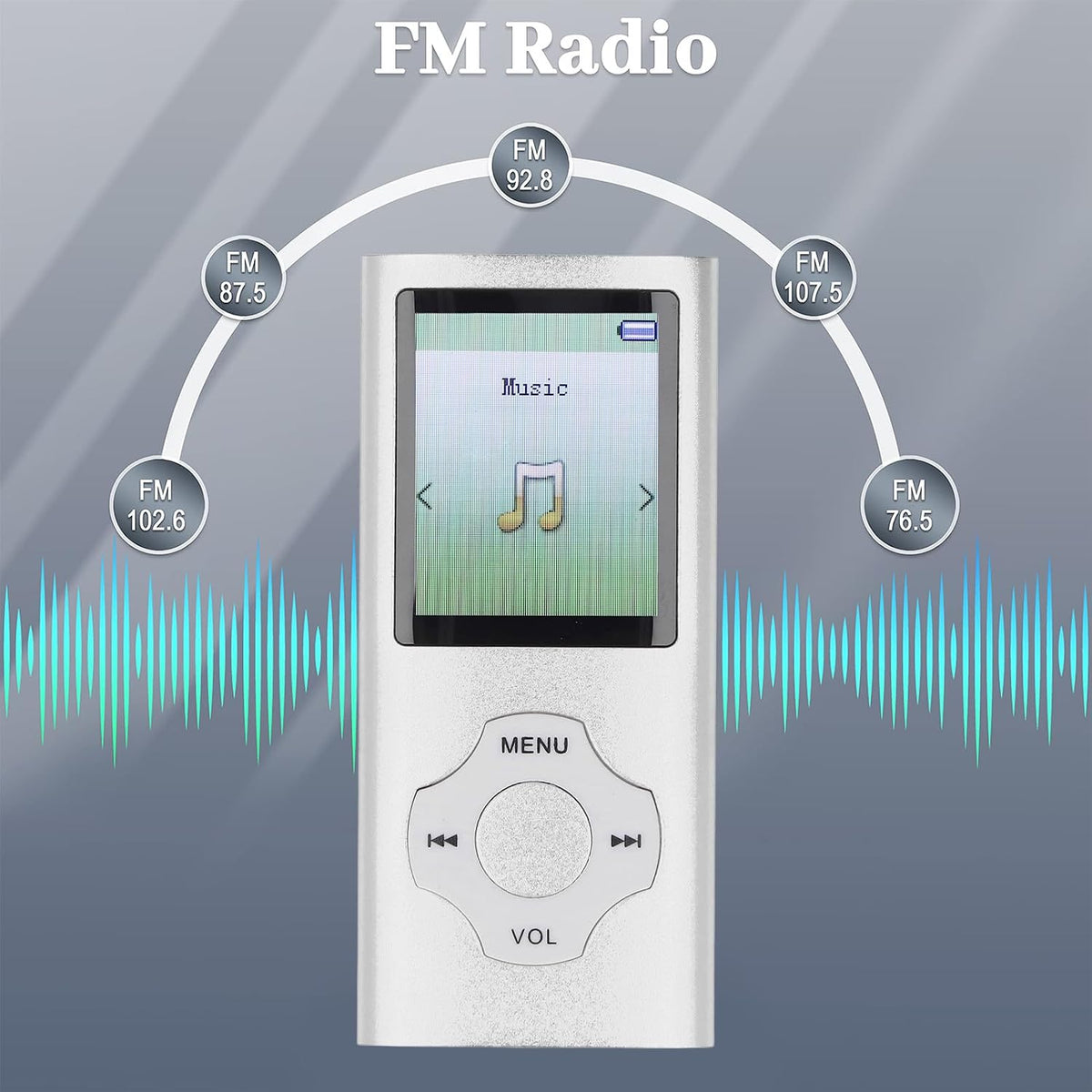 Bewinner MP3 MP4 1.8 inch MP3 128GB Music Player with HiFi Speaker, Color Screen Player, Supports Expansion, E Book