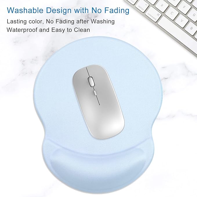ITNRSIIET Ergonomic Mouse Pad with Gel Wrist Support Small Wrist Rest Smooth Surface Non-Slip PU Base Comfortable Office Supplies Pain Relief, 8.7 x 7.2 inches, Blue