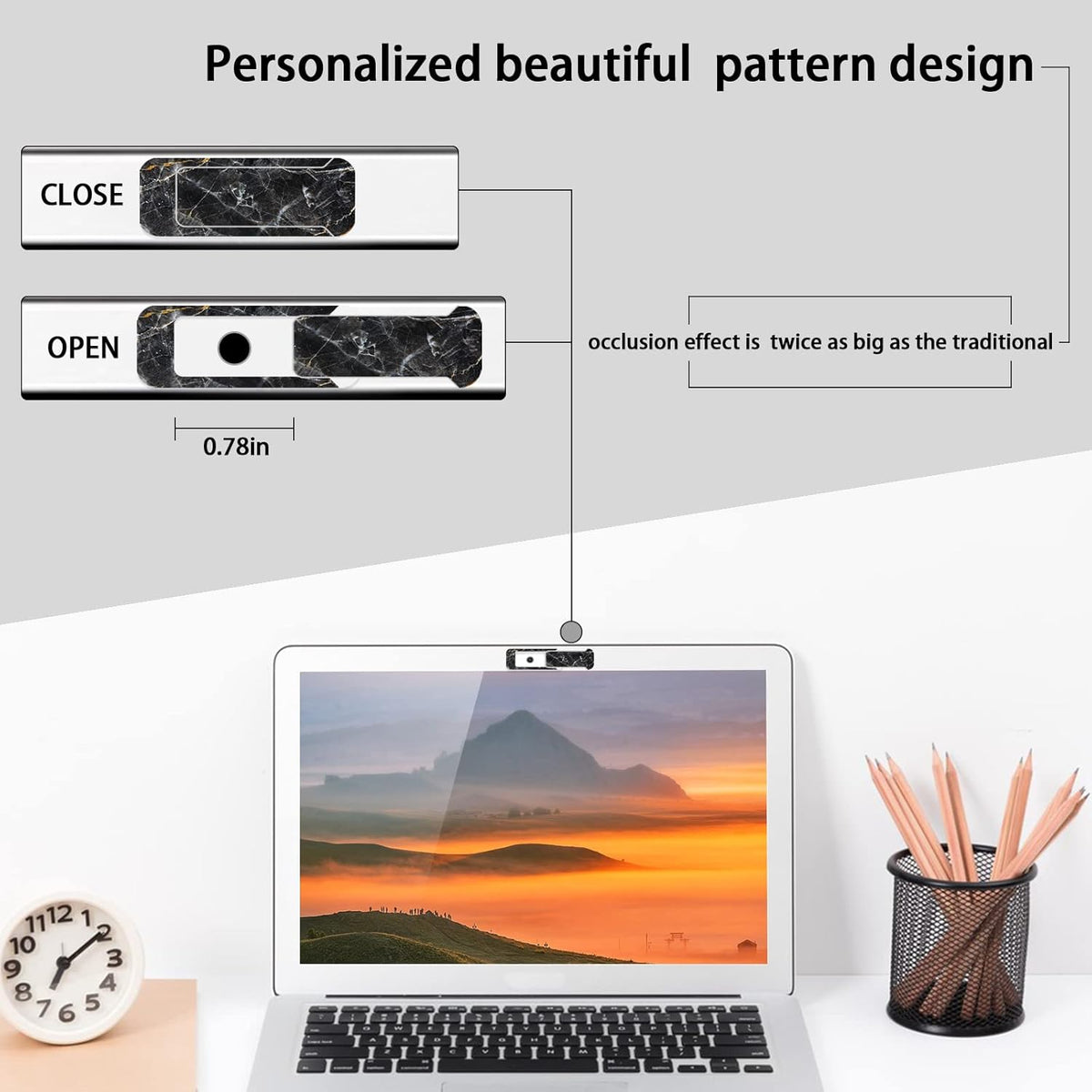 Webcam Cover, 3 Pieces, Laptop Camera Cover, Privacy Shielding Capacity is Twice as Big as The Traditional, Suitable for Computer Mobile Phones, laptops, Tablets and so on (Black Marble)