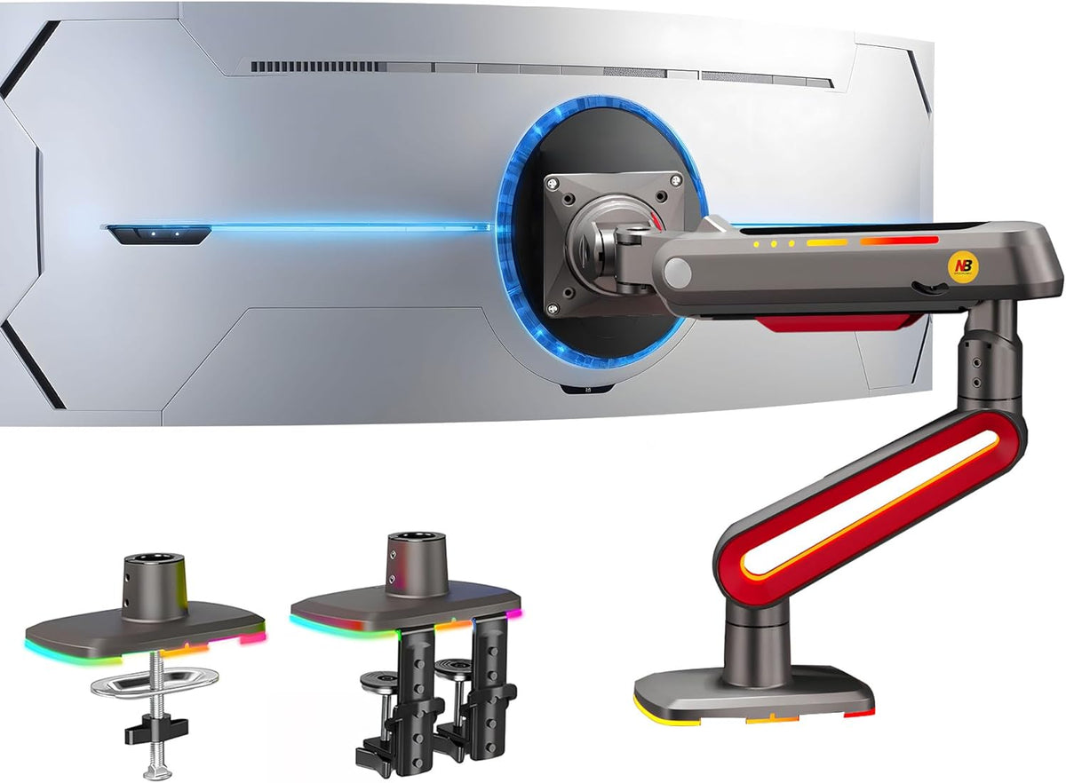 RGB Gaming Monitor-arm for Flat/Ultrawide/Curved Monitors 32 to 60 inch, Heavy Duty Stand Load up to 20 kg, VESA 75/100 mm Monitor-Mount L60