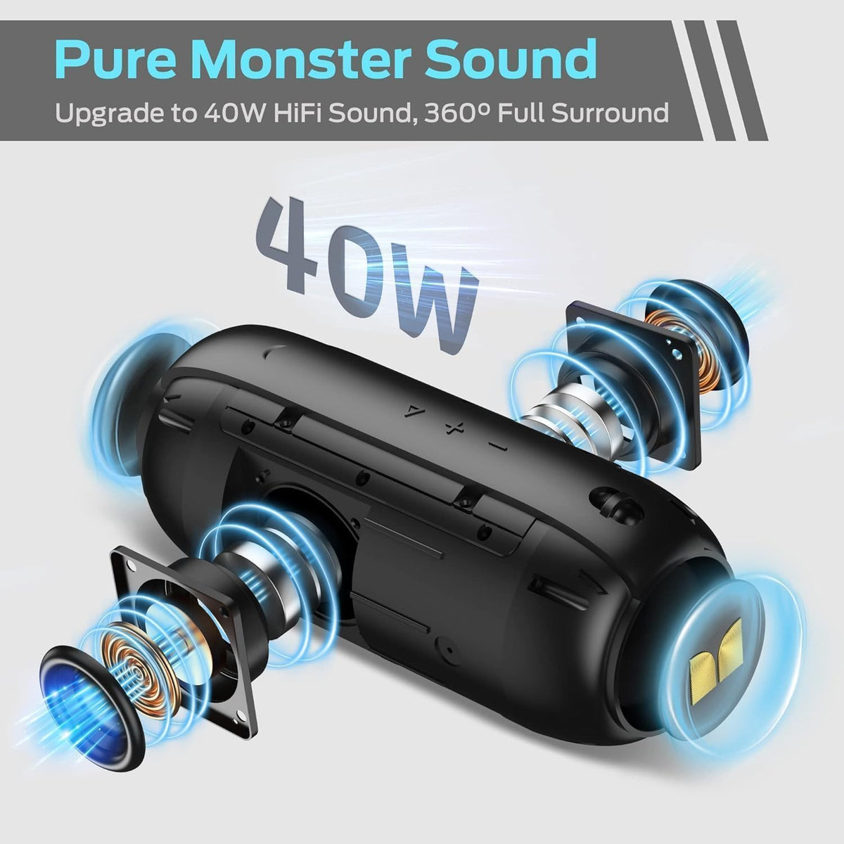 Monster S320 Bluetooth Speaker, 40W True Wireless,360° Stereo Sound Effect,IPX7 Waterproof, 32 Hour Playing Time,Suitable for Outdoor Portable Speaker (Black).