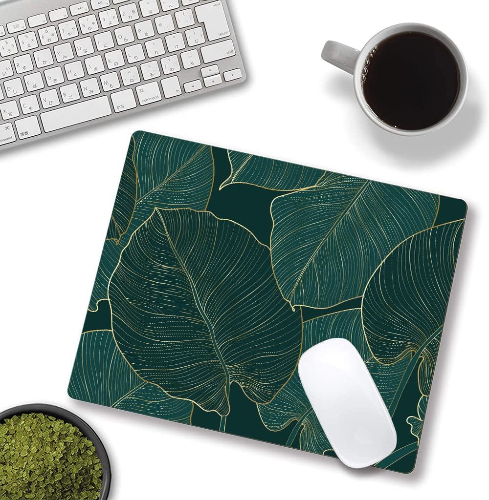 Mouse Pad, Green Leaves Mouse Pad Rectangle Custom Designs, Waterproof Anti-Slip Rubber Mousepad Office Accessories Desk Decor Wireless Mouse Pads for Computers Laptop