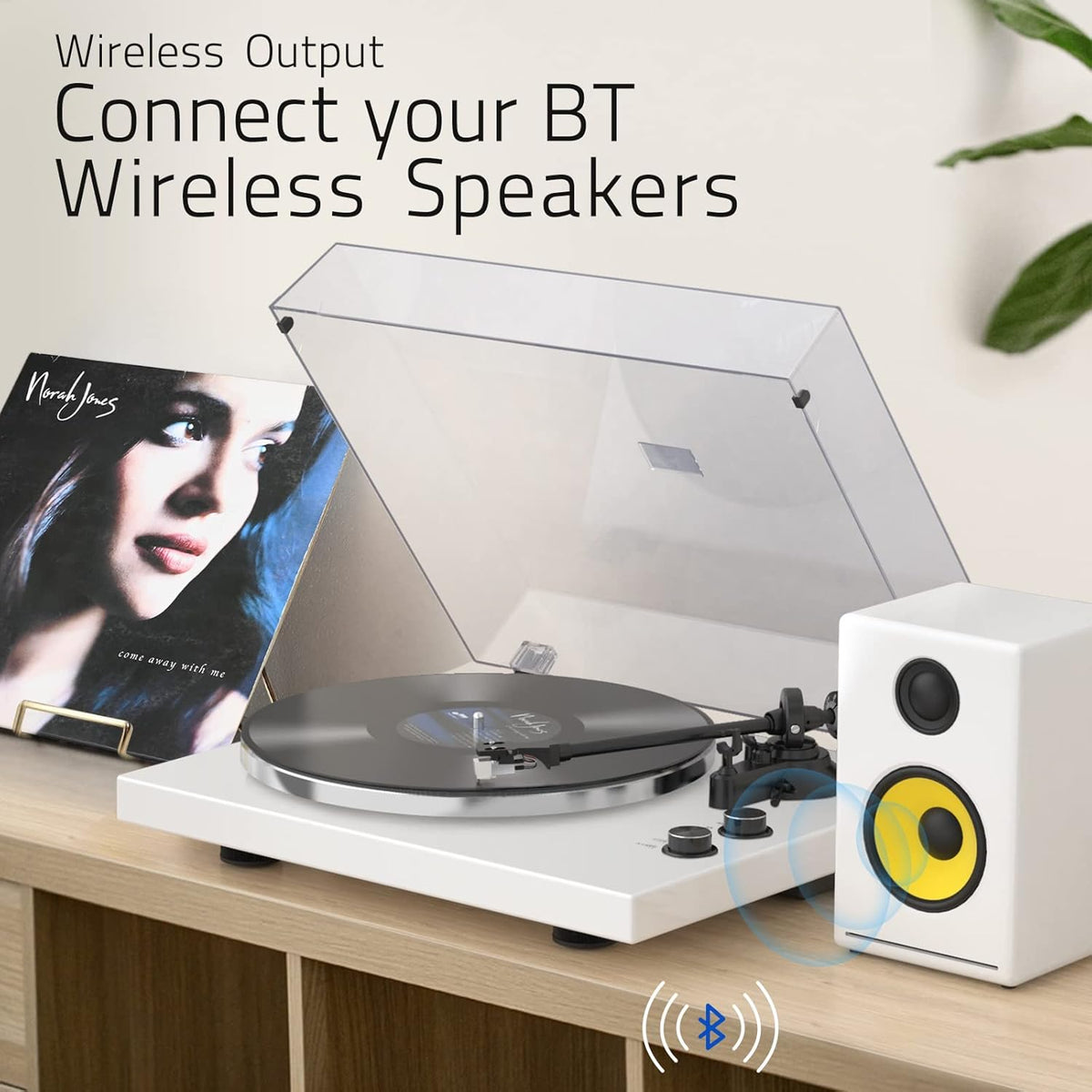 Record Player Turntables with Wireless Output Connectivity Vinyls Players Belt-Drive 33 45 RPM Speed Phono Line USB Digital to PC Recording MM Cartridge AT-3600L Classic New Sleek Piano White