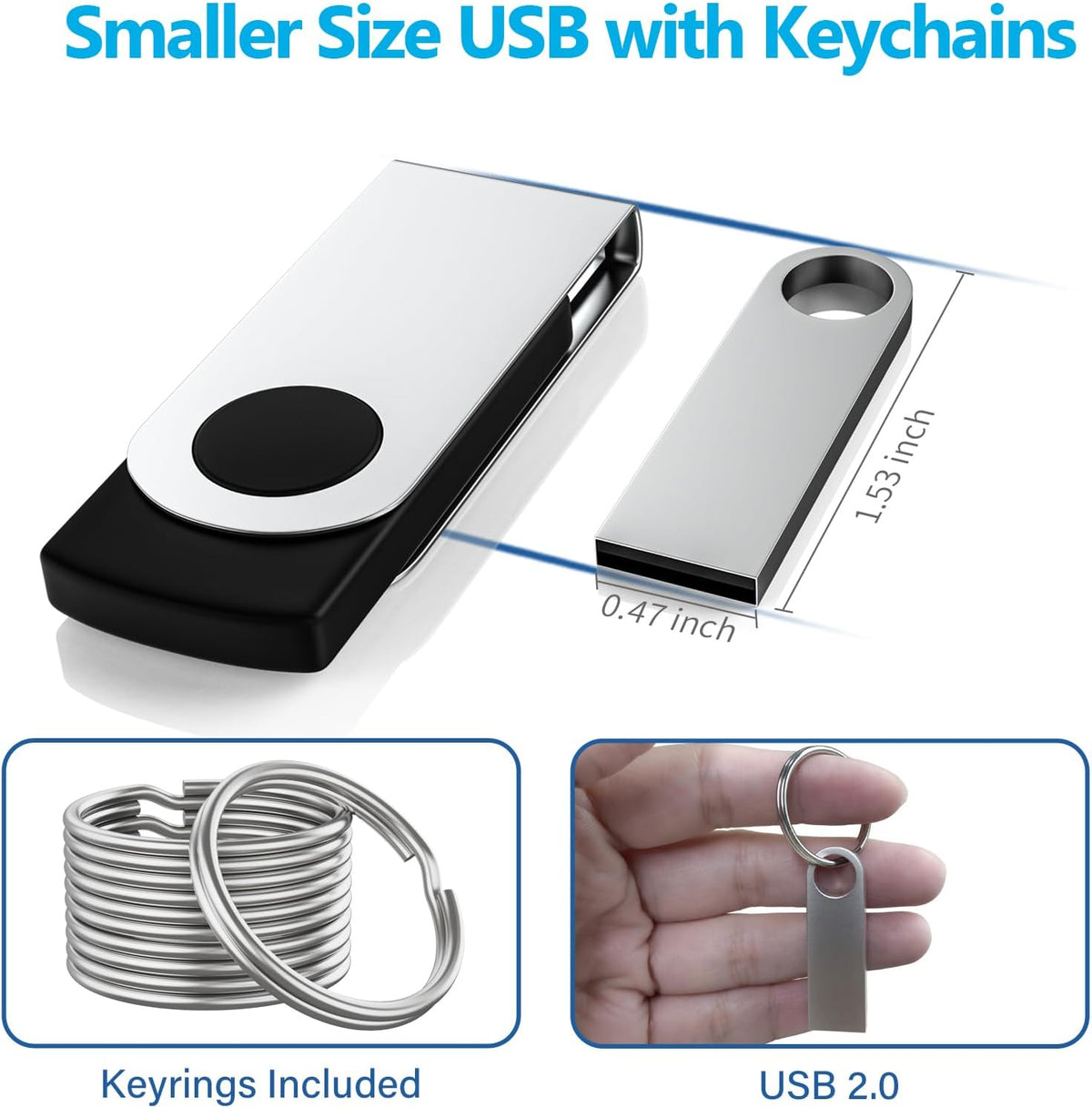 ABLAZE 8GB Flash Drive 2 Pack, Metal USB 2.0 Thumb Drives with Keychains USB Stick Pendrive (Sliver)