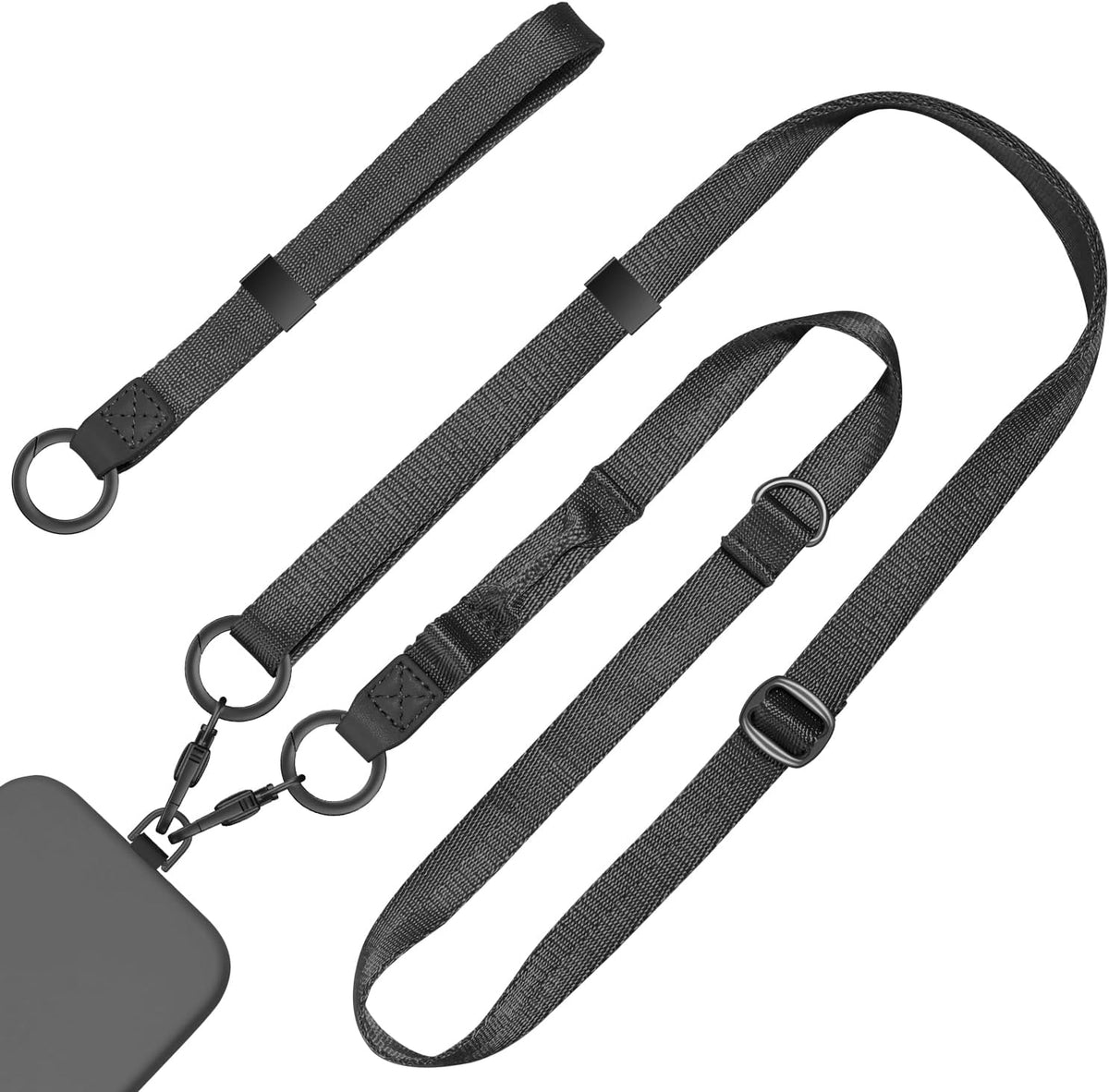 Phone Lanyard 2 in 1, Anti Theft Phone Strap Crossbody for Women Men, Adjustable Phone Wrist Strap with 2 Pack Tether Tabs