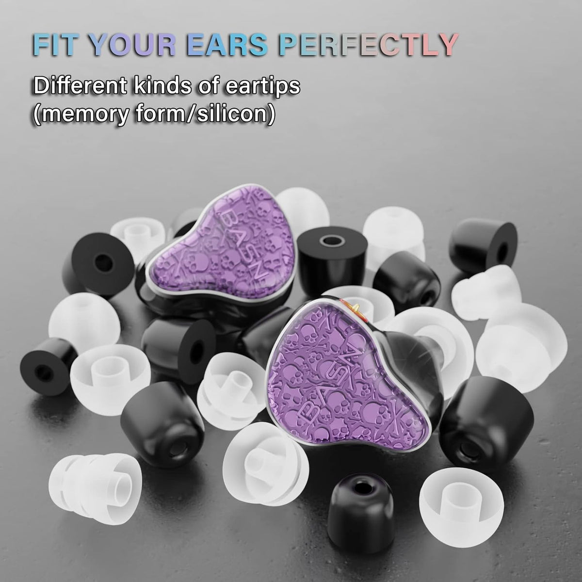 BASN Bmaster5 in Ear Monitors, 1DLC Diaphragm+4BA 5 Drivers IEM Earphones with Silver-Plated OFC Cable, Noise Isolation Wired Earbuds for Musicians (Purple)