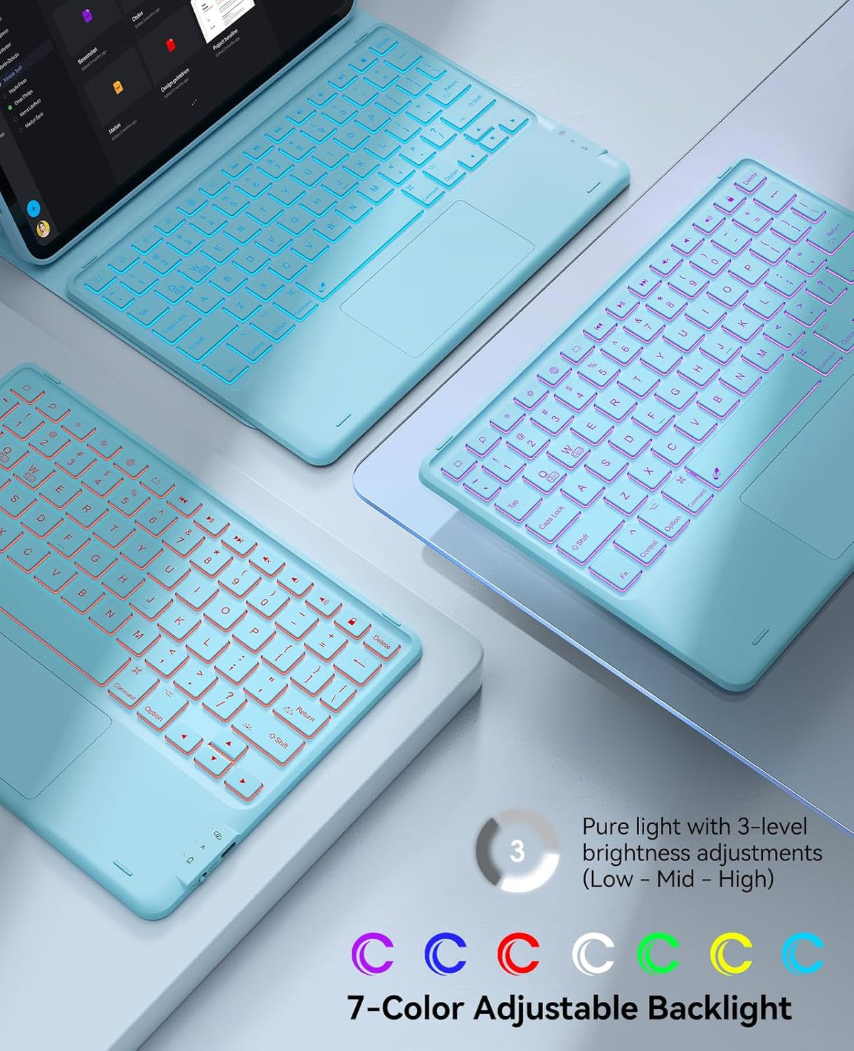 GreenLaw Keyboard Case for iPad Air 11-inch (M3/M2) 2025/2024 & Air 4th/5th Gen & iPad Pro 11 inch (1st/2nd/3rd/4th Gen), Smart Touchpad, 7-Color Backlit, Stain Resistant Cover, Sky Blue