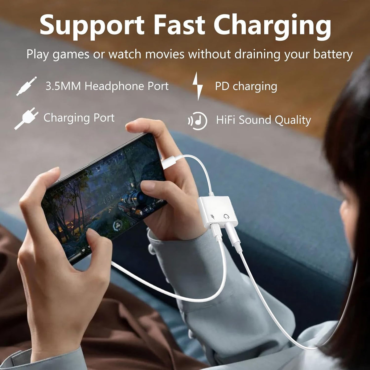 Seulliya USB C to 3.5mm Headphone Jack and Charger Adapter, 2-in-1 Audio & Fast Charging Splitter for Apple iPhone 17/16/15/Pro/Pro Max, iPad, Samsung, Pixel, and More 1Pack