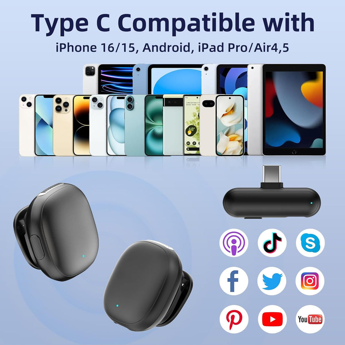 Wireless Microphone for iPhone 16 15 - Ai Noise Cancelling Mini Microphone USB C for Android Phone, Lavalier Mic with 35H Charging Case for Video Recording Vlogging YouTube Tiktok