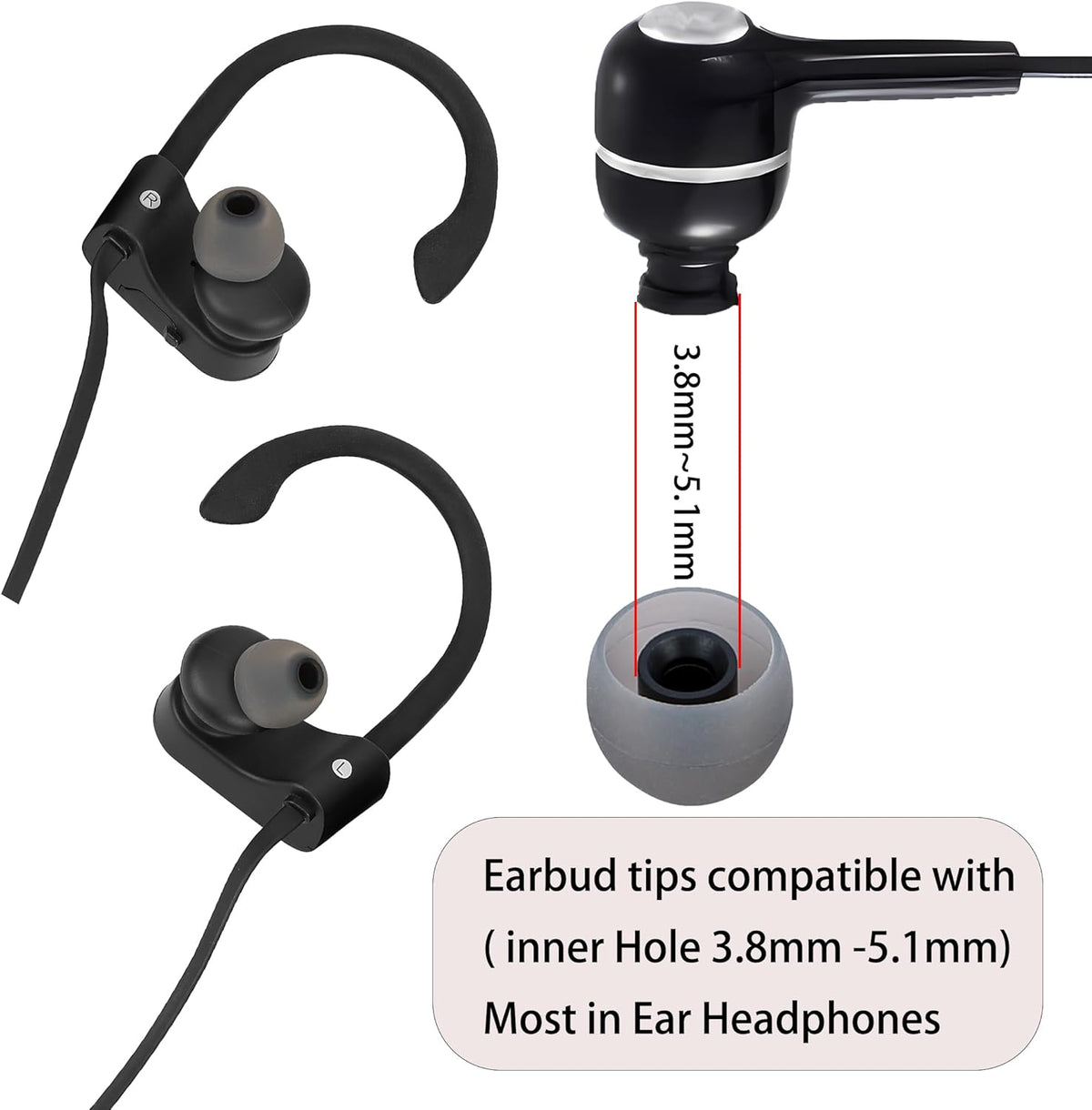 Silicone Replacement Earbud Tips Ear Tips Fit Most in-Ear Earbuds(Inner Hole 3.8mm -5.1mm) Headphone Rubber Tips Earbud Covers 9 Pairs S M L