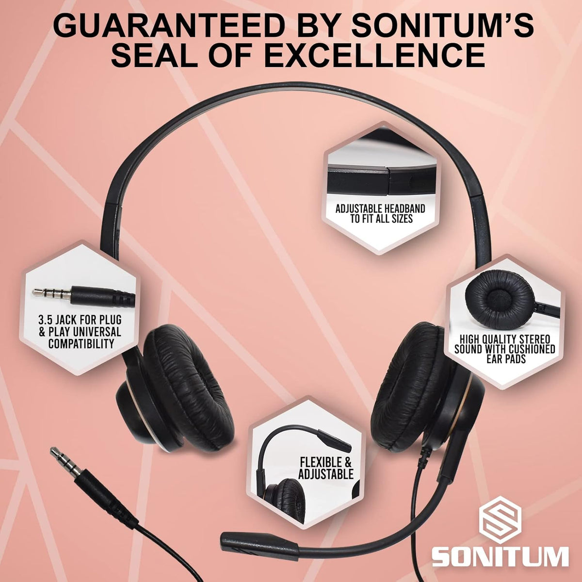 Headset with Microphone - Noise Canceling Computer Headset for Office, Meetings, Chat- Comfortable Over-Ear PC Headphones with Rotating Mic- 3.5 Jack for Universal Connectivity (1 Pack)