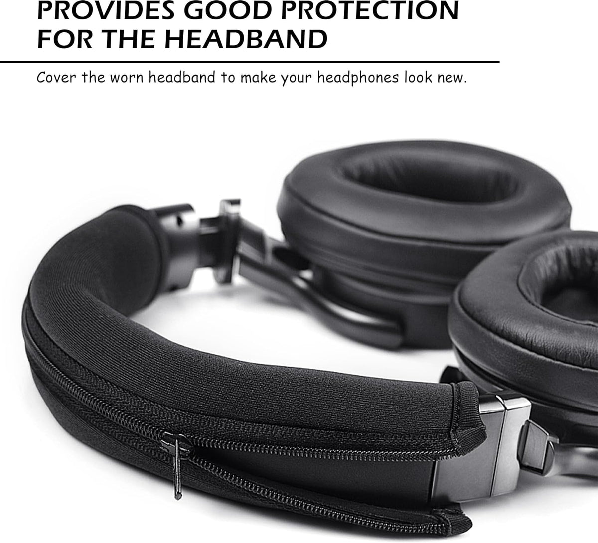 BlingKingdom Headphone Headband Cover Headphones Replacement Band Headband Protector with Zipper (Black)