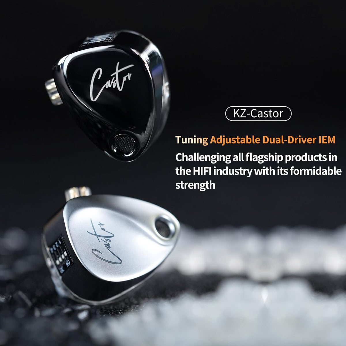 KZ Castor in Ear Monitors Headphones Bass Wired Earphones 2 Dynamic High-end Tunable Balanced Armature Headphones IEM Earphones HiFi Super Bass Earbuds for Singer Musicians Drummer(Black, with Mic)
