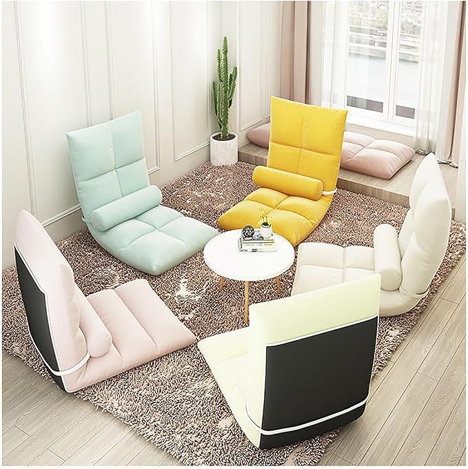 NaKeah Floor Chair with Back Support Folding Sofa Chair with 5 Adjustable Position Padded Sleeper Bed Couch Recliner Floor Gaming Chair Meditation Chair for AdultsD