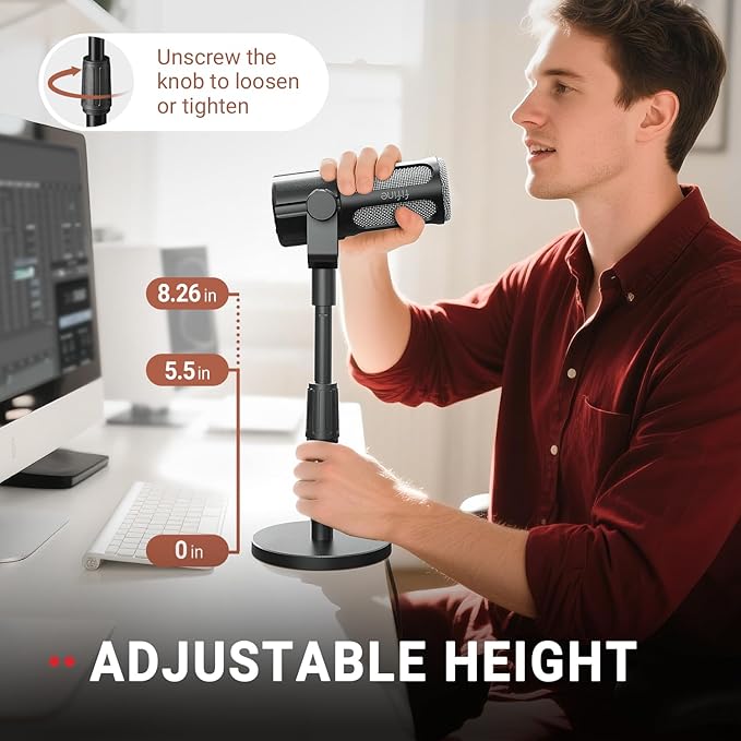 FIFINE Podcast Microphone with Desktop Mic Stand SetUSB/XLR Dynamic Microphone with Adjustable Heavy-Duty Desktop Stand for Recording Gaming Broadcast (Tank6+BS1)