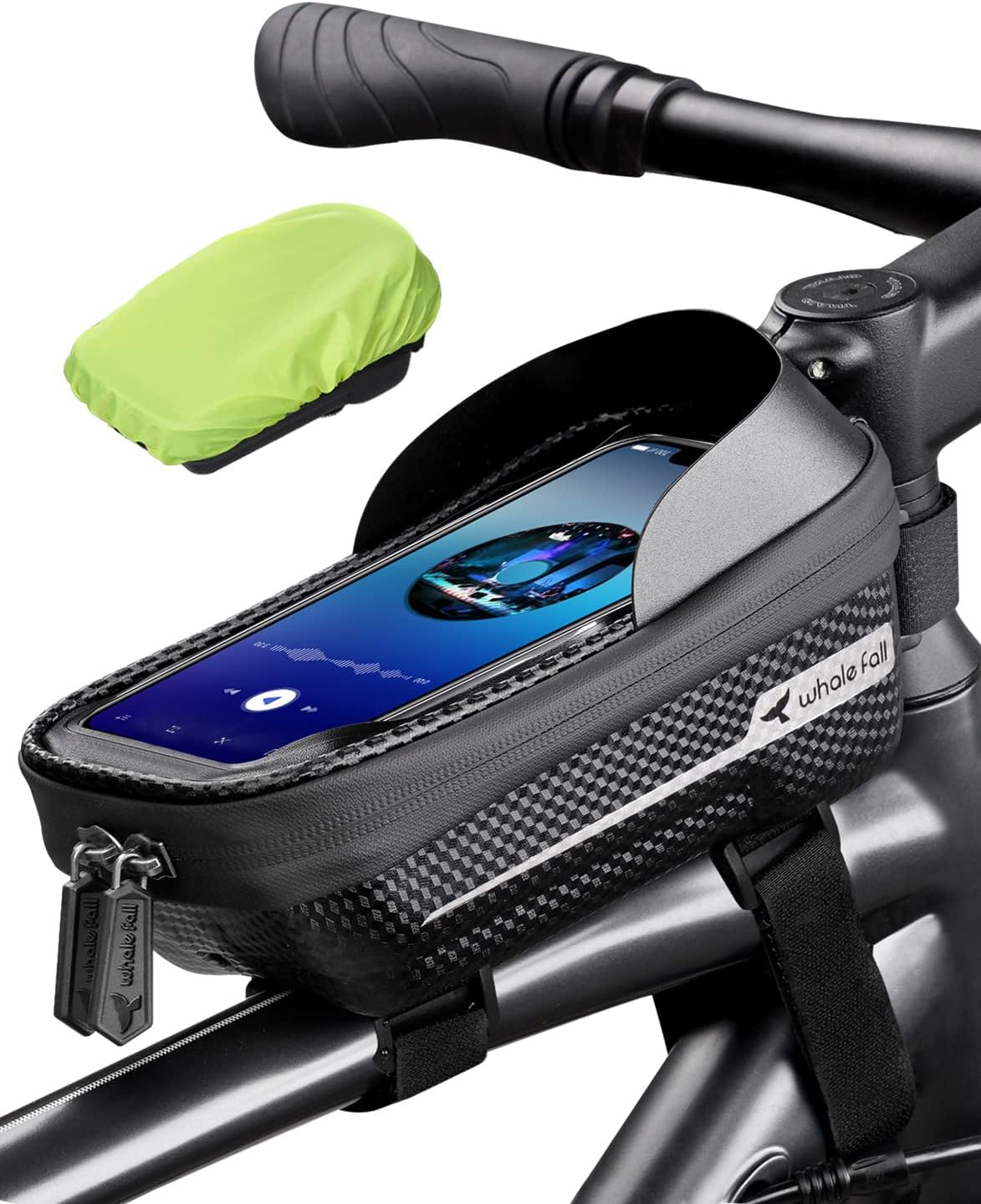 whale fall Bike Phone Frame Bag Waterproof, 3D Eva Hard Shell, Bike Phone Holder, Bicycle Top Tube Bag, Cycling Pouch with Rain Cover, Bike Accessories for Phones Under 7"