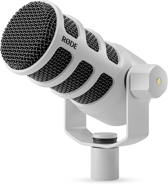 Rode PodMic Cardioid Dynamic Broadcast Microphone (White) with StreamEye Lowpro Mic Boom Arm and Professional Grade XLR Cable