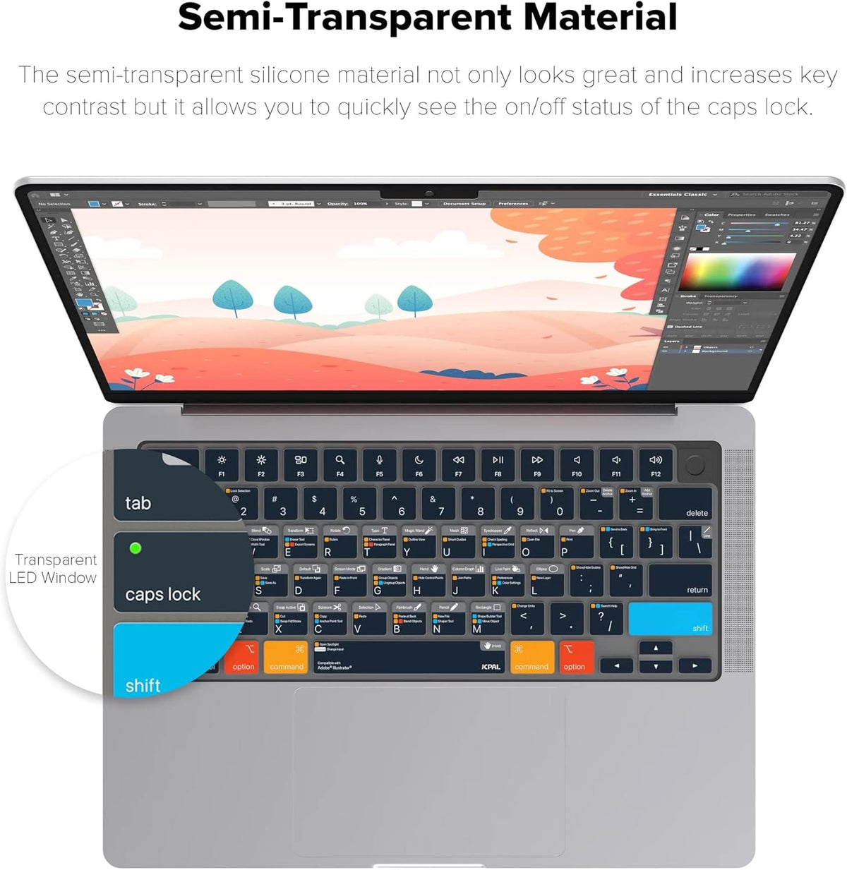 JCPal Adobe Illustrator Shortcut Guide Keyboard Cover for Apple MacBook Pro 14 inch and MacBook Pro 16 inch (M1-M4 Models) and MacBook Air 13 inch and MacBook Air 15 inch (M2-M4 Models) (US-Layout)