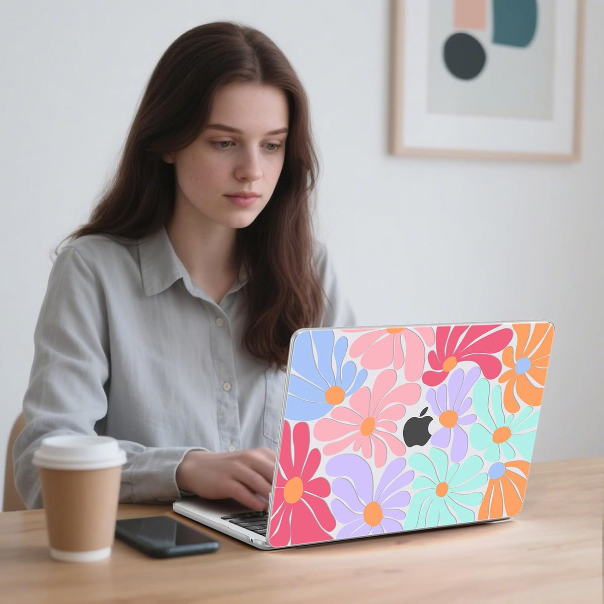 G JGOO Compatible with MacBook Air 13 inch Case 2025 2024 2023 2022 M4 A3240 M3 A3113 M2 A2681, Clear Hard Shell for MacBook Air 13.6 inch Case + Keyboard Cover + Screen Protector, Colorful Flower