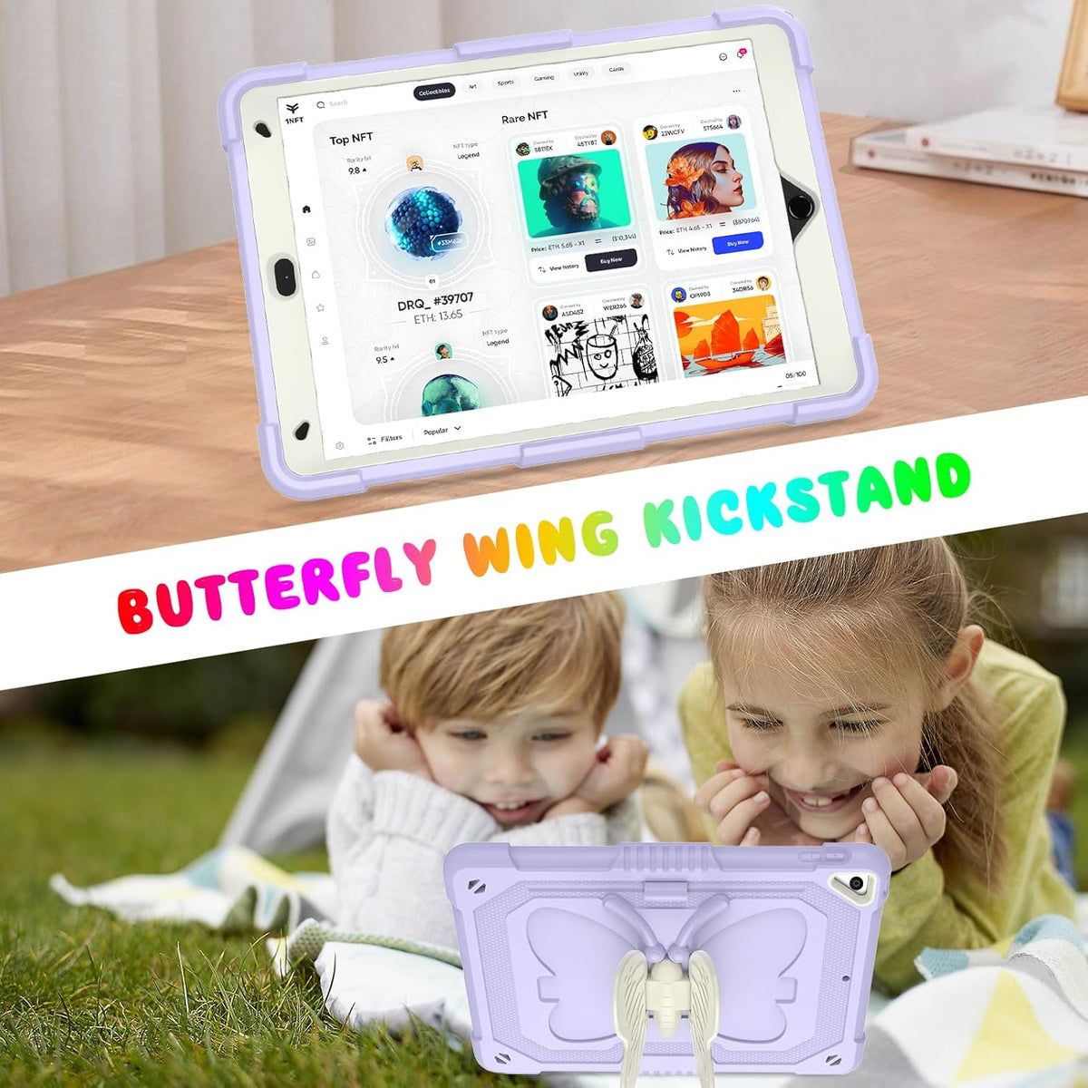 BLOSOMEET Lavender Purple Case for iPad 10.2 Inch with Tempered Glass Screen Protector,iPad 9th/8th/7th Gen Cover with Stand Pencil Holder & Shoulder Strap for Women