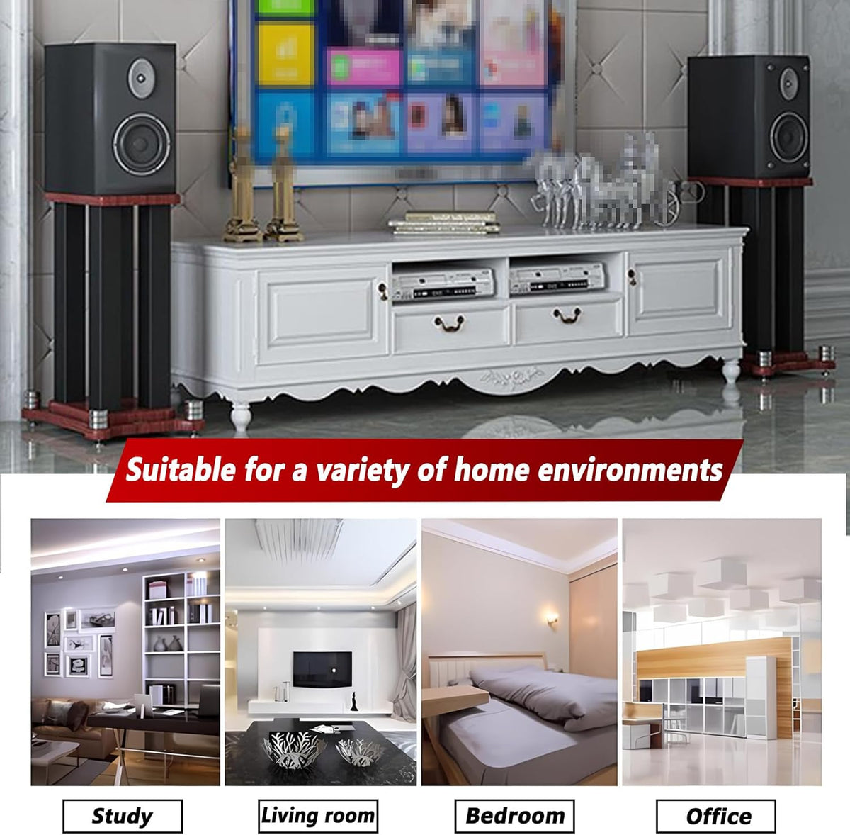 A Pair of Universal Speaker Stands, Heavy Duty Speaker Stands Holds Bookshelf Speaker Satellite Speaker Large Speaker, Vibration-Absorbing MDF Design, Holds 88lbs Speaker (Teak, 20cm/7.8in)