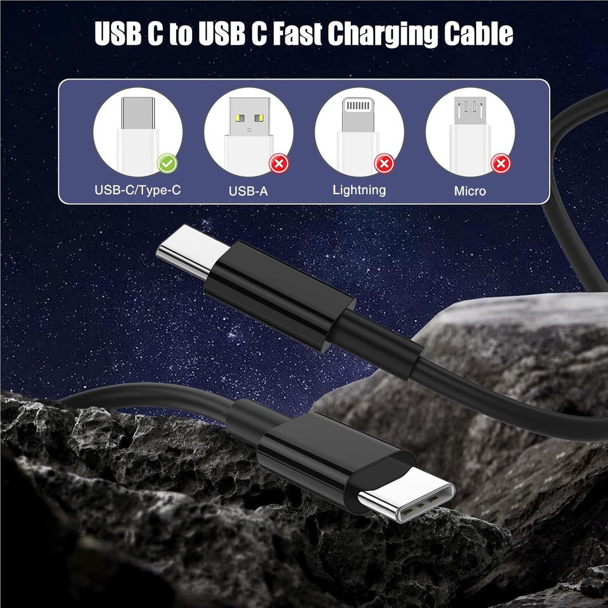 3-Pack Black 3.3FT 60W USB C to USB C Cable, Type C to Type C Cable,Fast Charging Cable for iPhone 16 15 Pro Plus Pro Max，for Galaxy S24 S23, for iPad Pro/Air, for MacBook Pro/Air and More