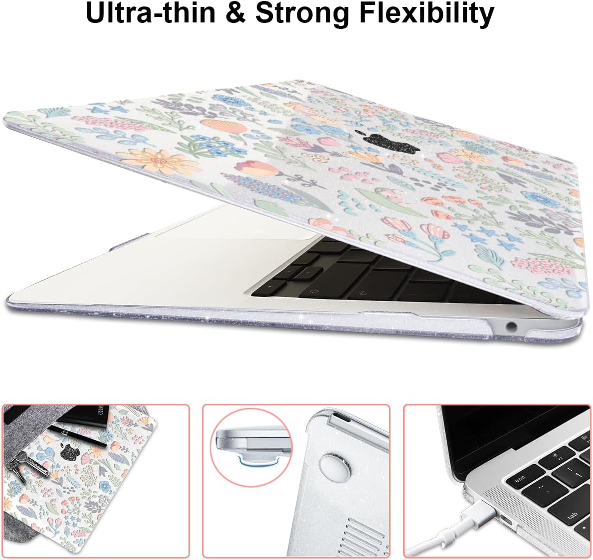 for MacBook Air 13 inch Case 2021 2020 2019 2018 Model M1 A2337 A2179 A1932 with Retina Display & Touch ID, Shiny Pattern Plastic Hard Shell Case Keyboard Skin Cover, Starry Sky Flowers