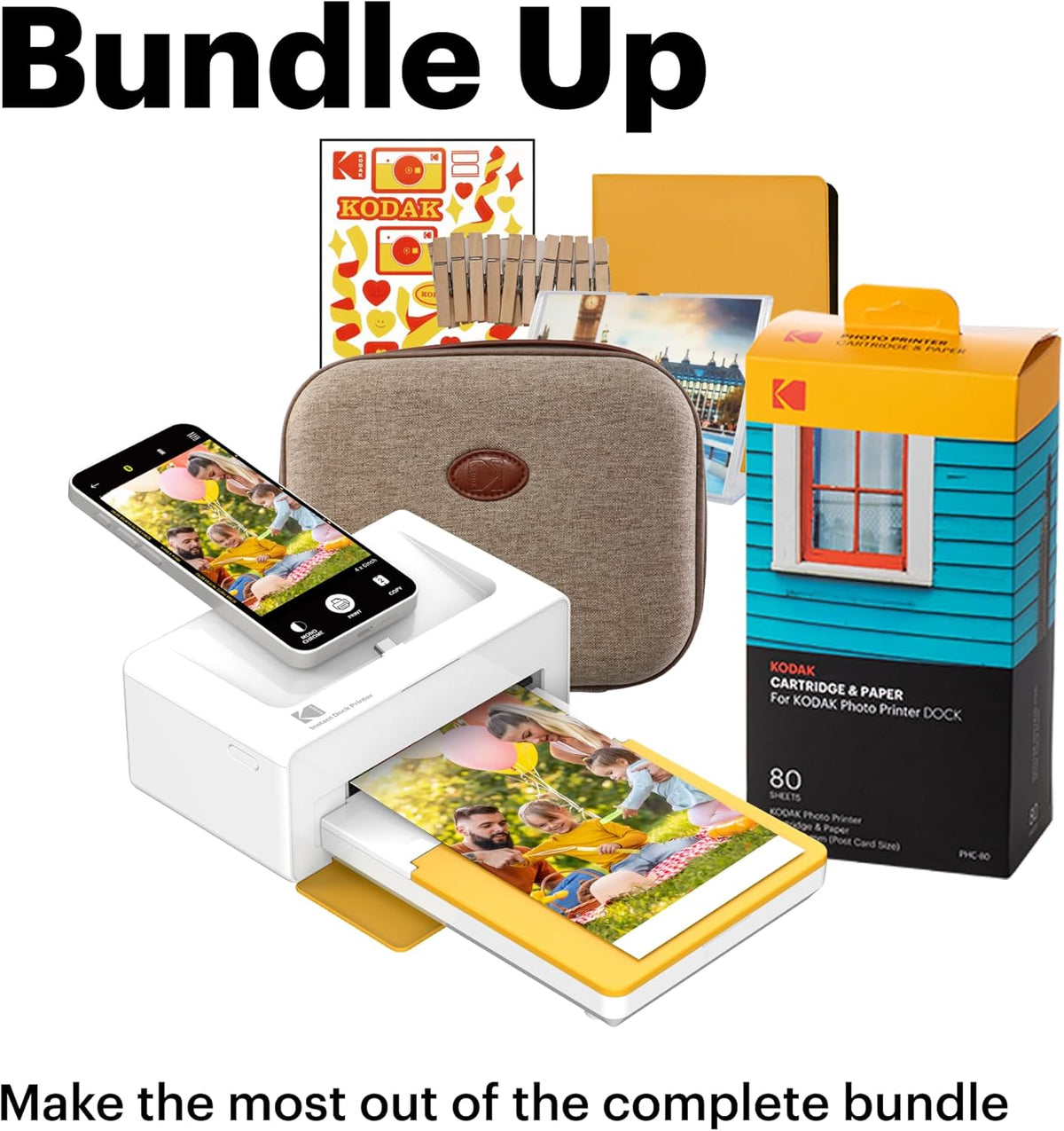 KODAK Dock Plus 4Pass Instant Photo Printer (4x6 inches) + 90 Sheets Gift Bundle