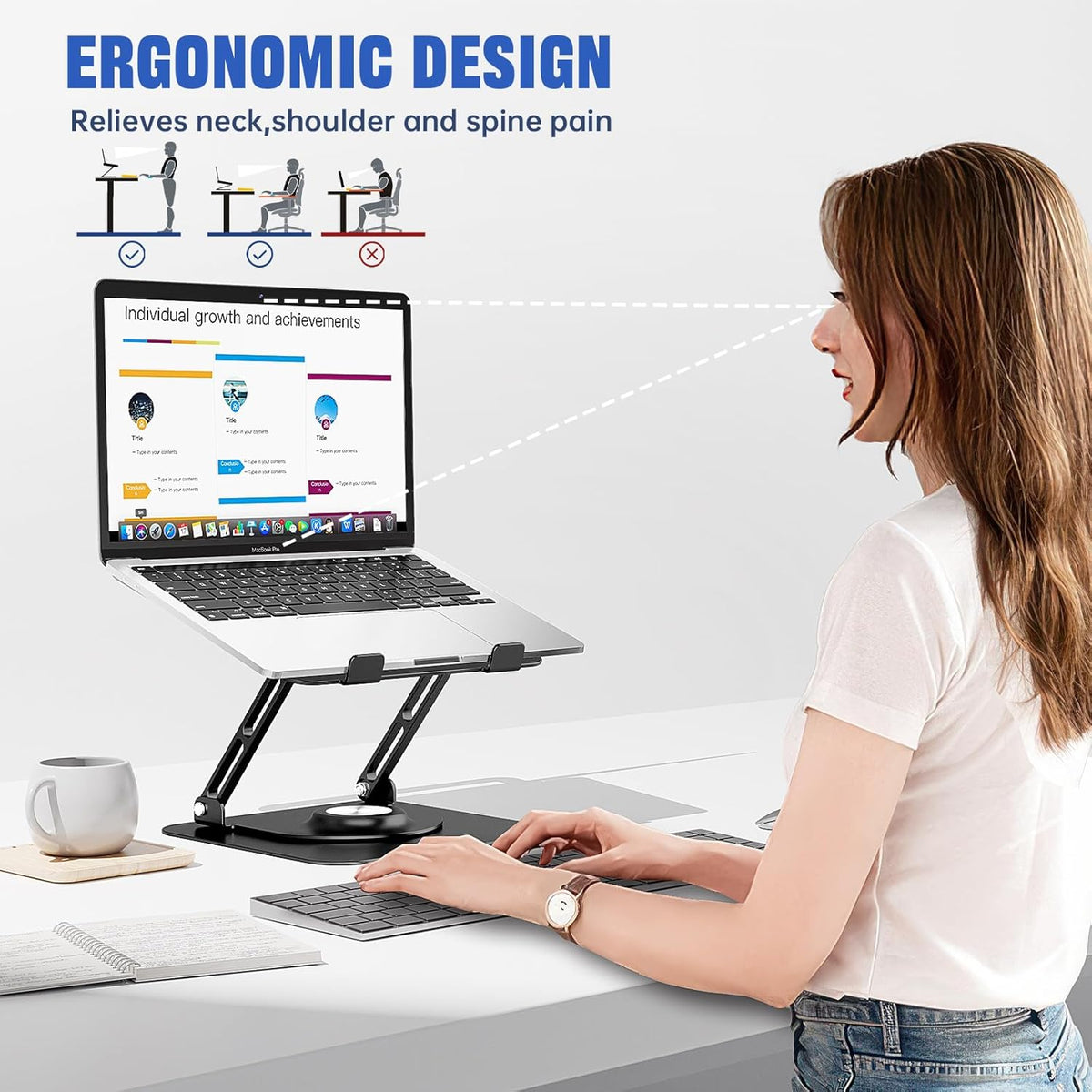 Laptop Stand for Desk, Adjustable Computer Stand with 360° Rotating Base, Ergonomic Laptop Riser for Collaborative Work, Foldable & Portable Laptop Stand, fits for All 10-16" Laptops