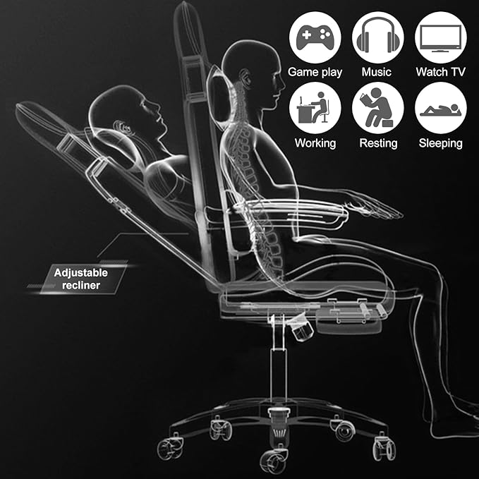 Gaming ChairComputer Chair with Footrest and Lumbar SupportHeight Adjustable Game Chair with 360° Swivel Seat and Headrest for Office&ampGamingOffice Chair with Bluetooth Speakers&ampLED Lights (