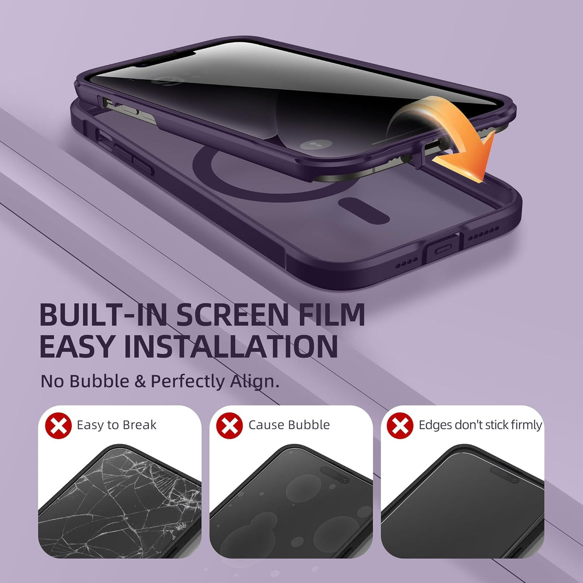 BERFY Magnetic for iPhone 13 Pro Max Case,Compatible with MagSafe,Built-in Privacy Screen Protector and Upgraded Camera Protection,Anti-Spy Full Body Shockproof Phone Case for 13 Pro Max 6.7",Purple