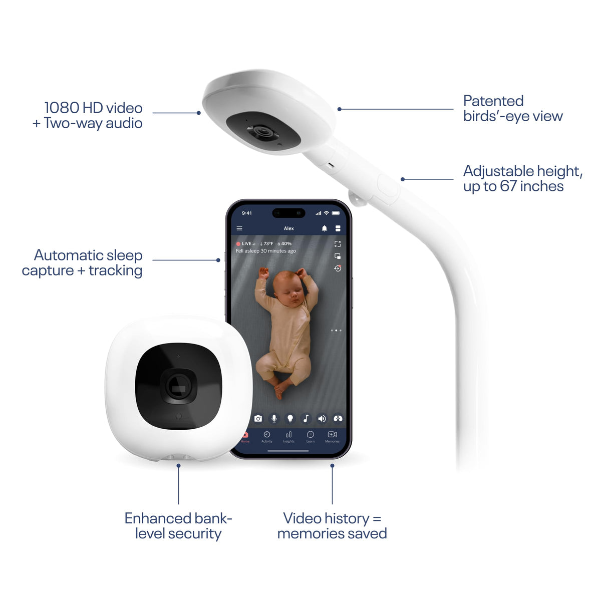 Nanit Pro Smart Baby Monitor - Camera & Floor Stand - 1080p Wi-Fi Video Camera, 2-Way Audio, See Your Baby from Anywhere, Sound/Motion/Cry