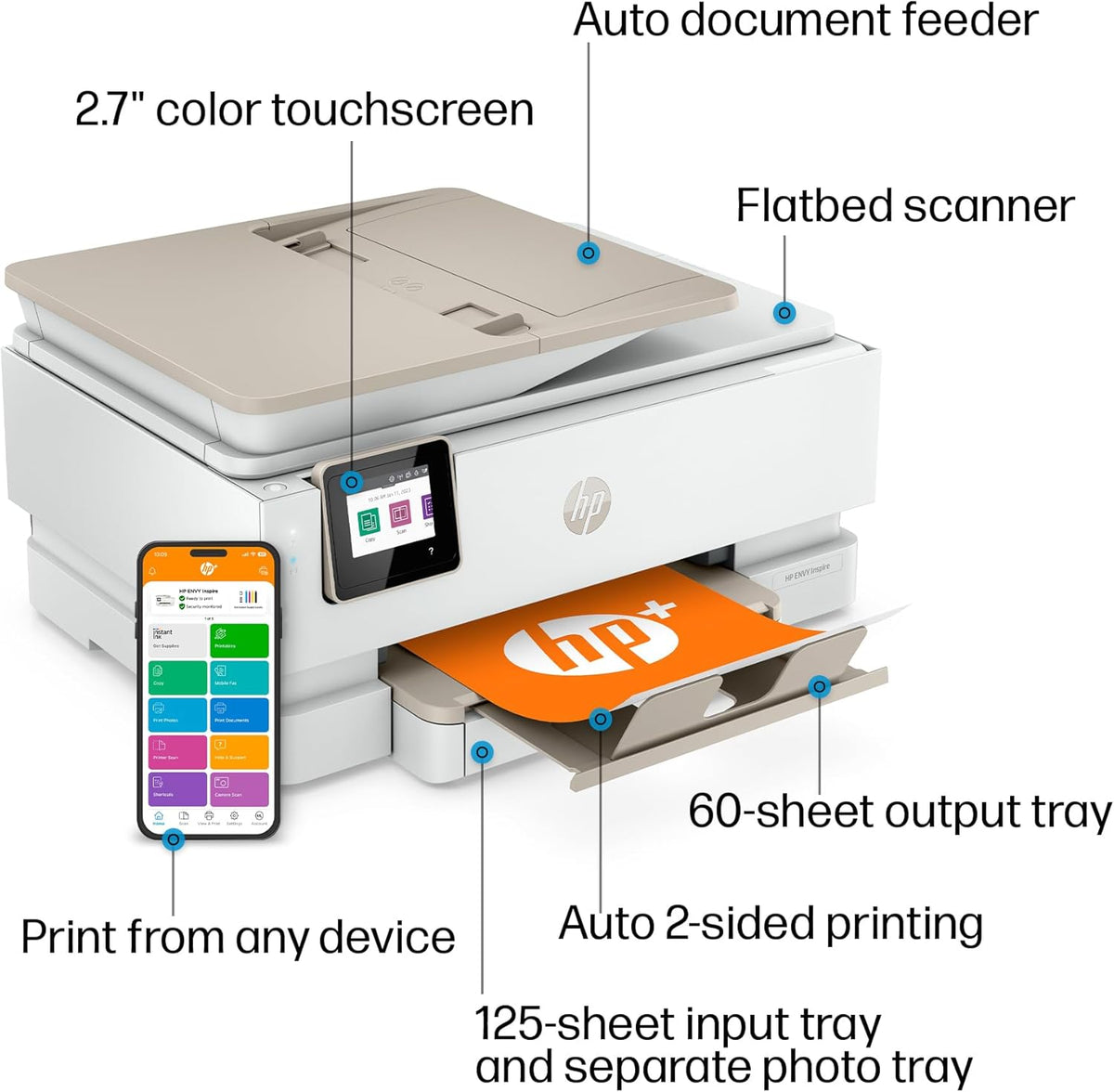HP ENVY Inspire 7955e Wireless Color Inkjet Printer, Print, scan, copy, Easy setup, Mobile printing, Best-for home, 3 month Instant Ink trial included, White
